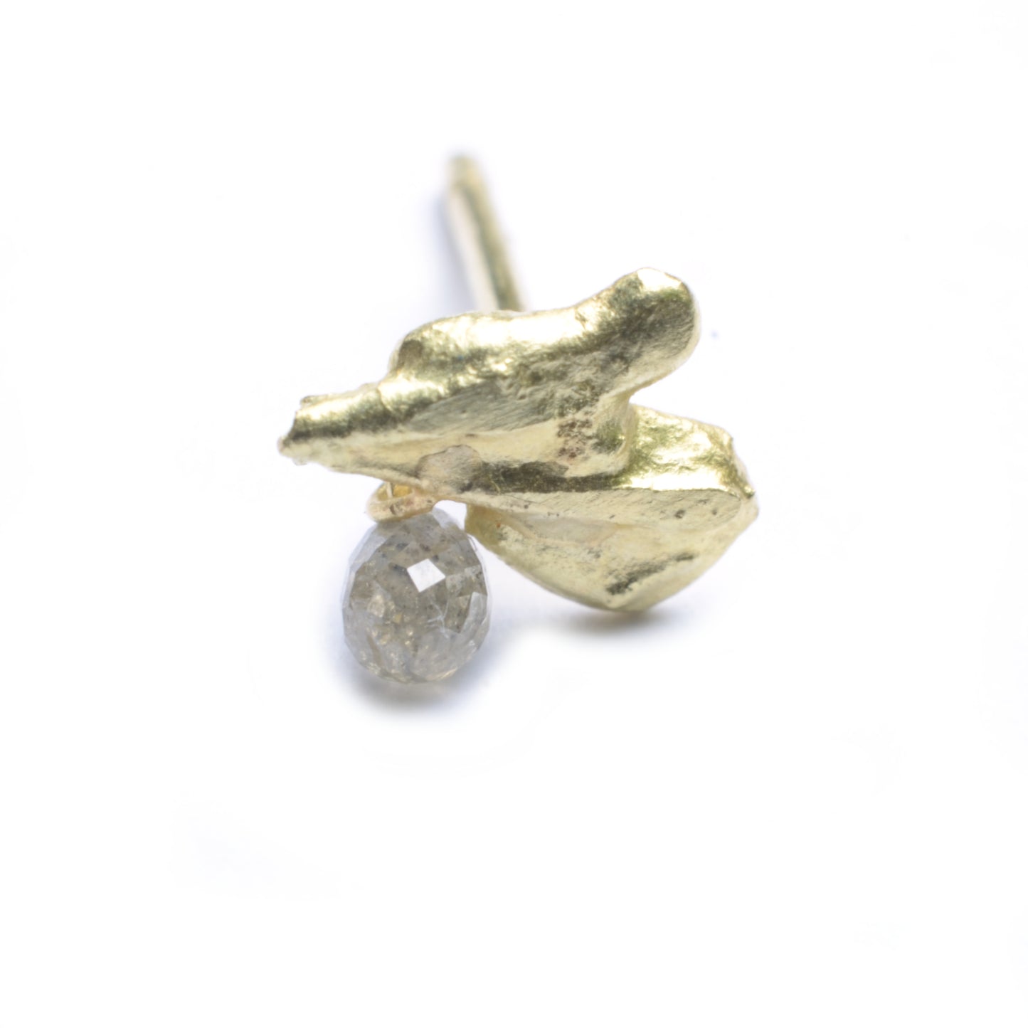 Gold flame stud with diamond briolette