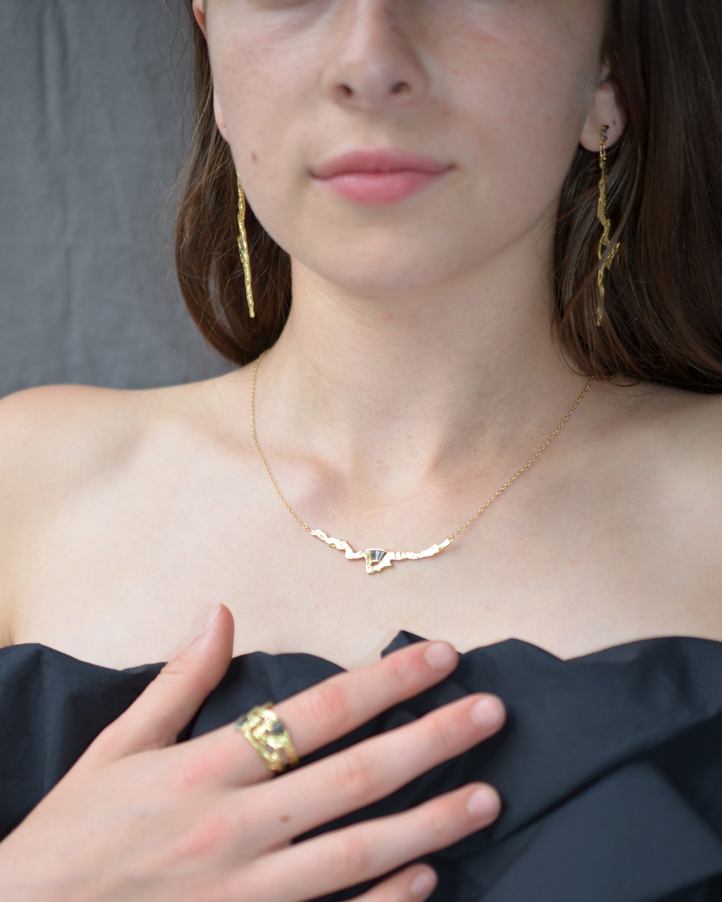 Jagged molten gold baguette diamond drop earrings