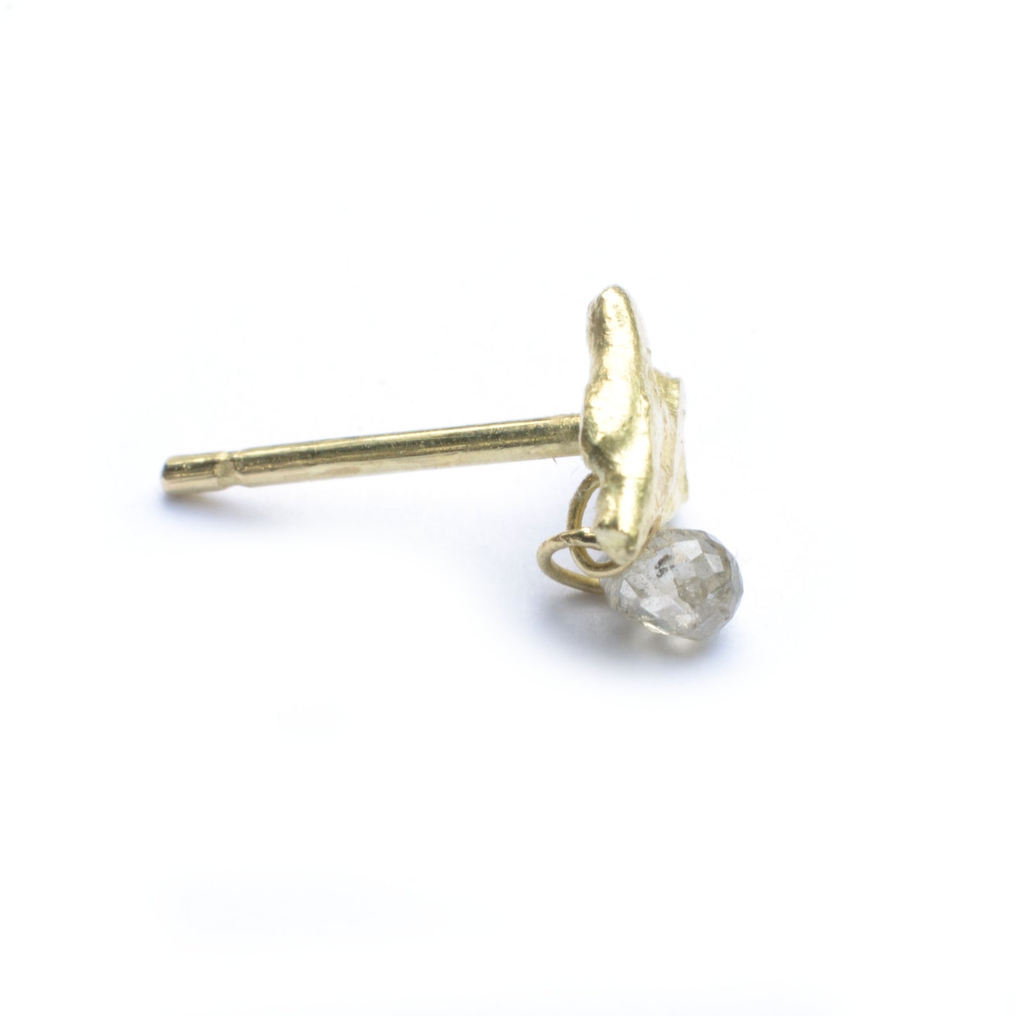 Gold flame stud with diamond briolette