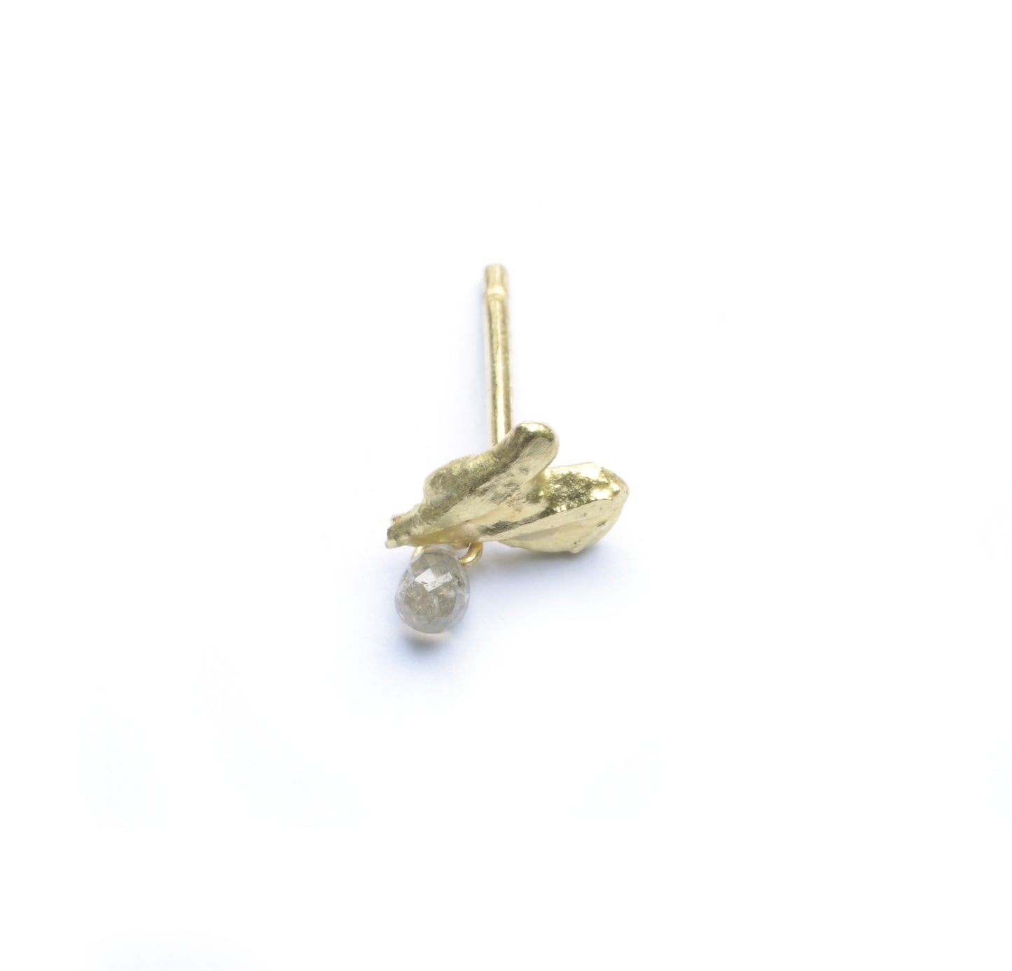 Gold flame stud with diamond briolette