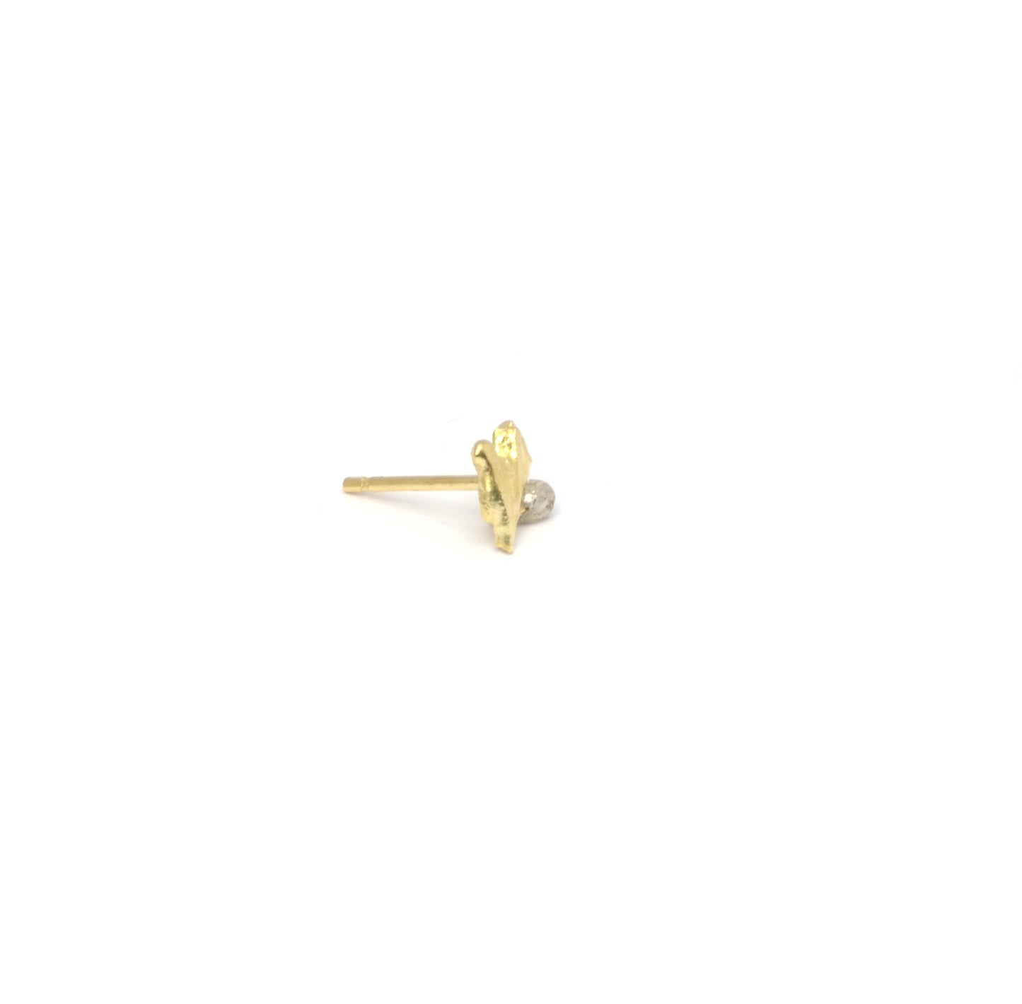 Gold flame stud with diamond briolette