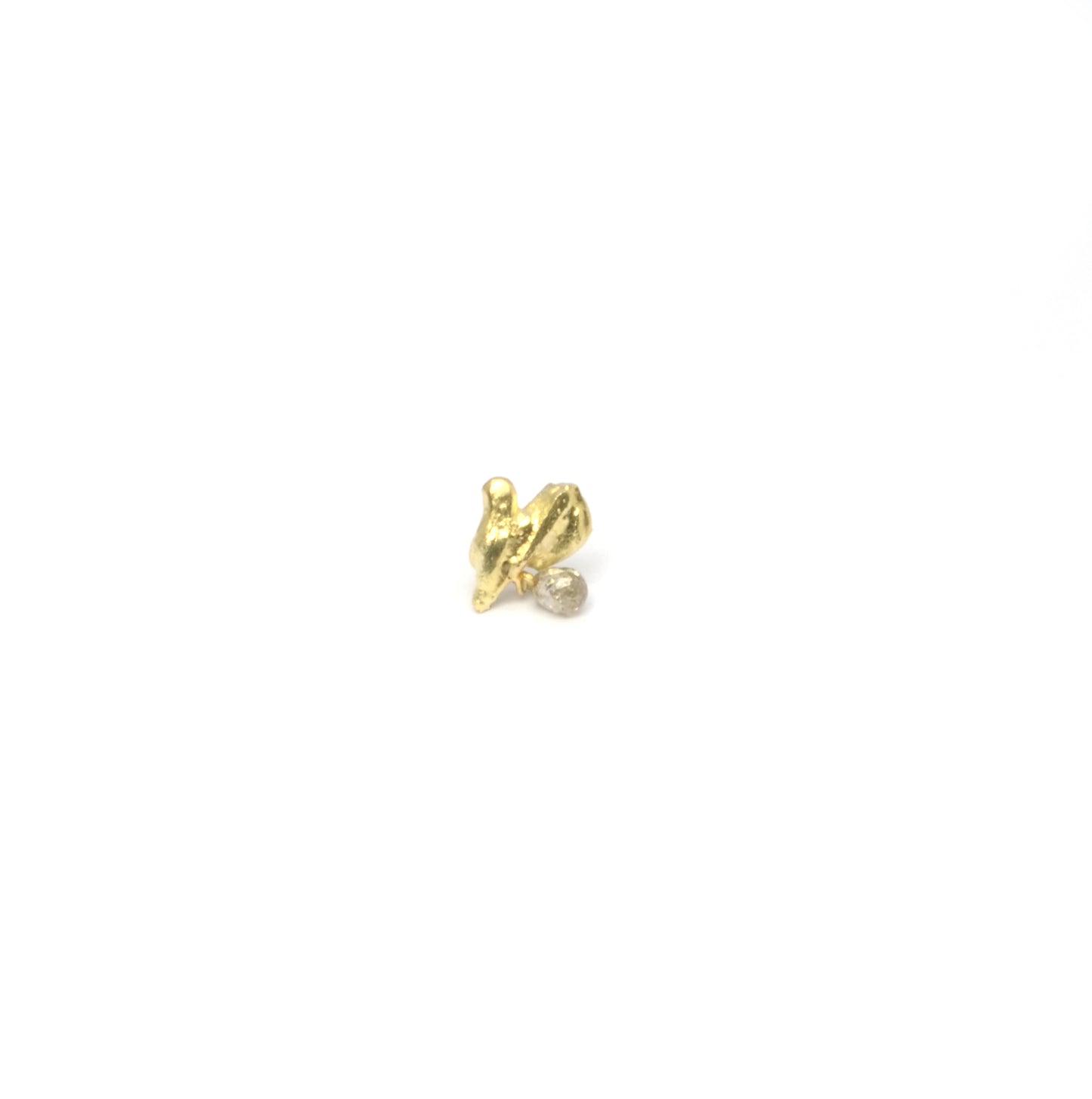 Gold flame stud with diamond briolette