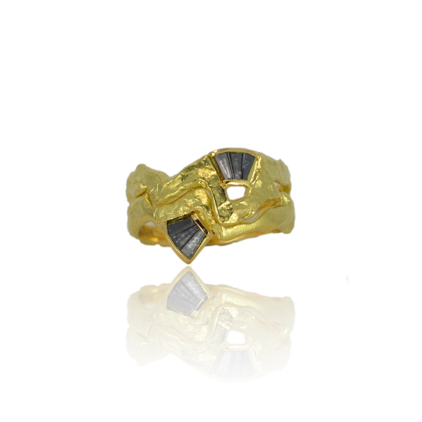 Jagged molten gold baguette diamond companion ring VI