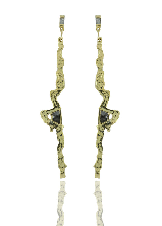 Jagged molten gold baguette diamond drop earrings