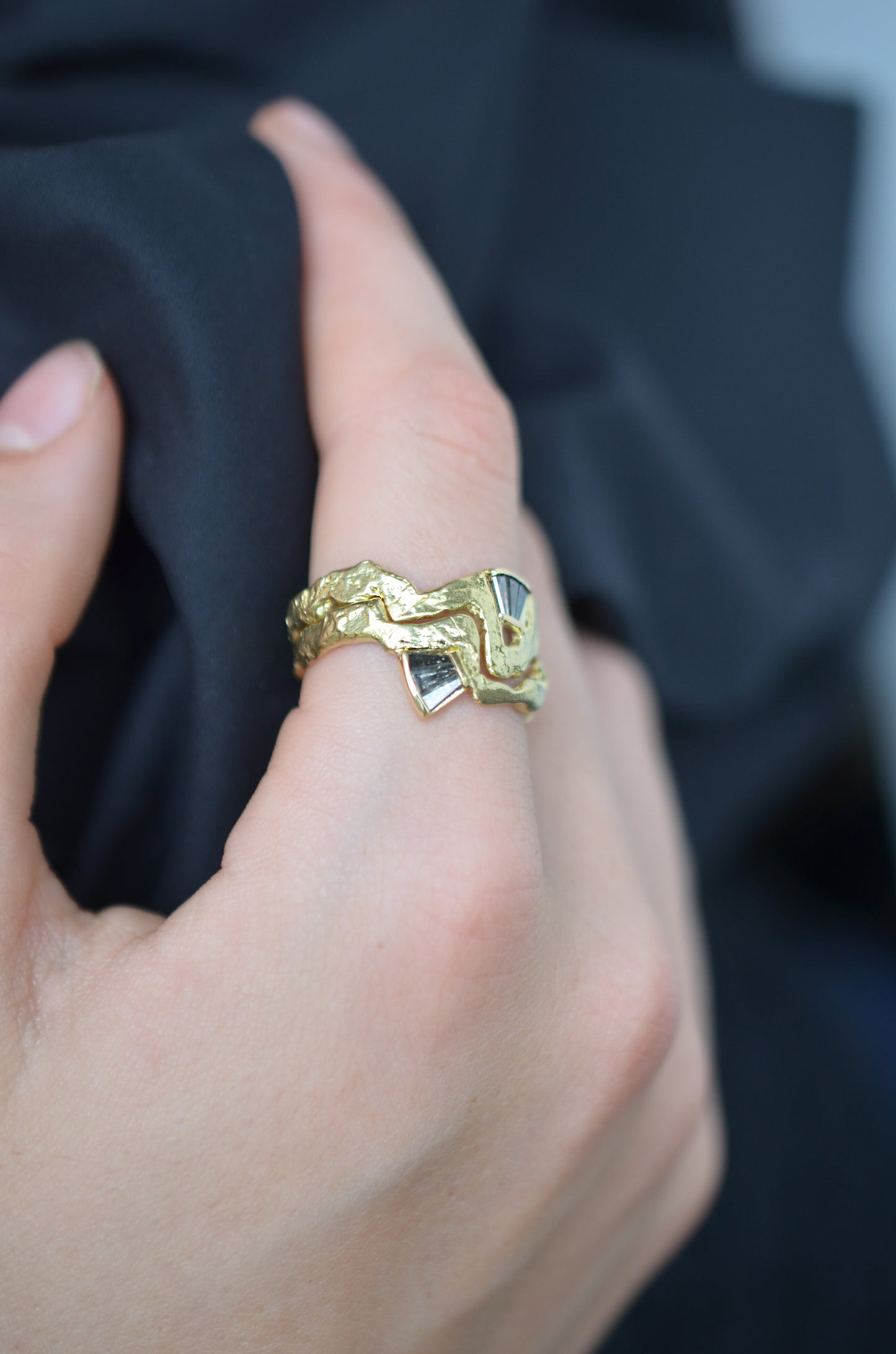 Jagged molten gold baguette diamond companion ring VI