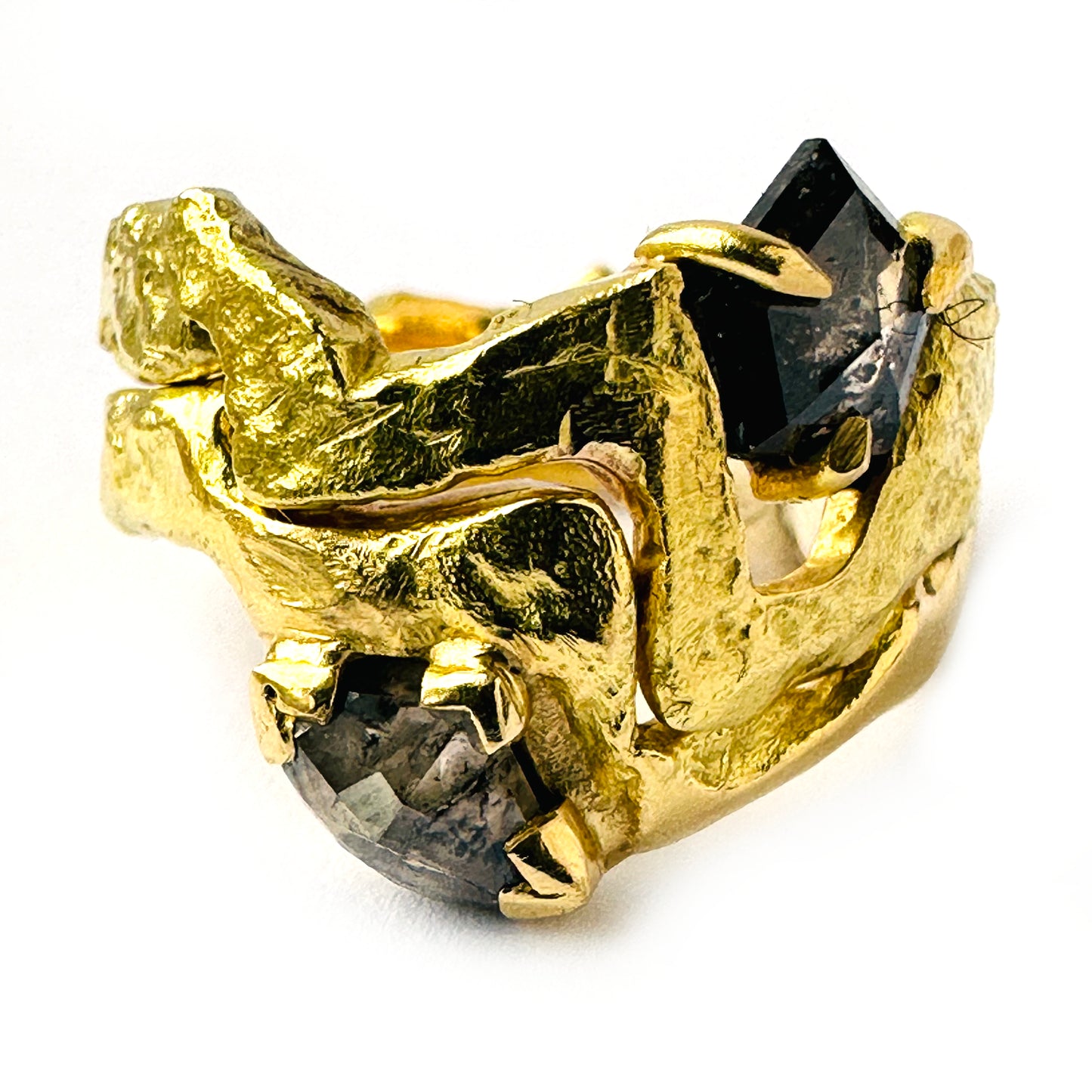 Molten gold diamond ring