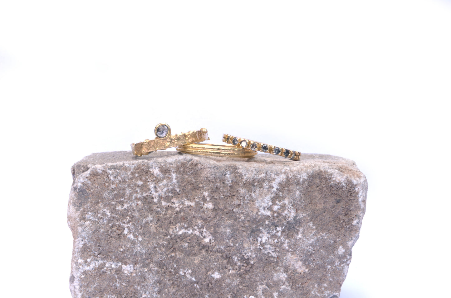 Molten gold and diamond half eternity ring