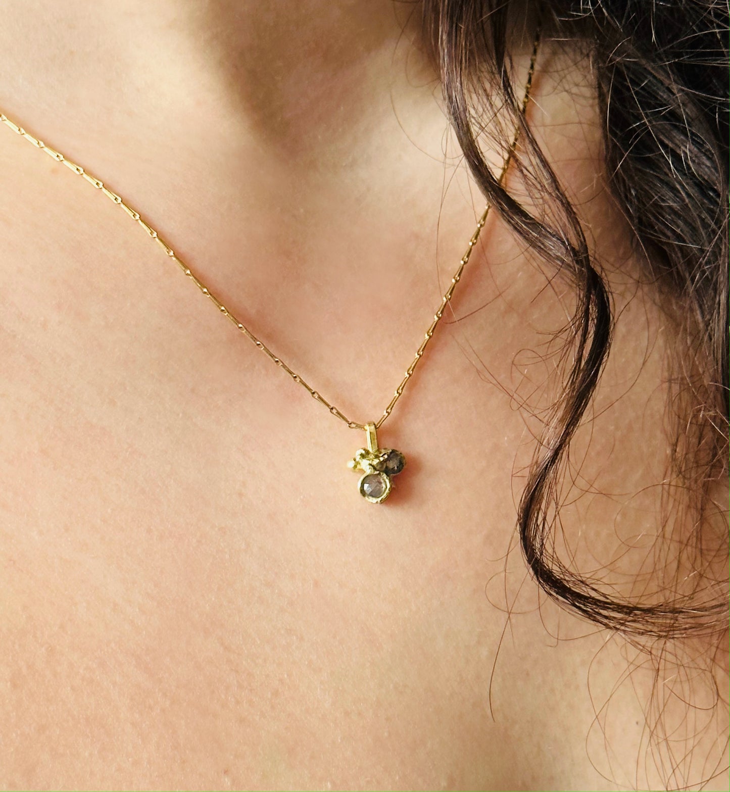 Molten gold double diamond pendant necklace