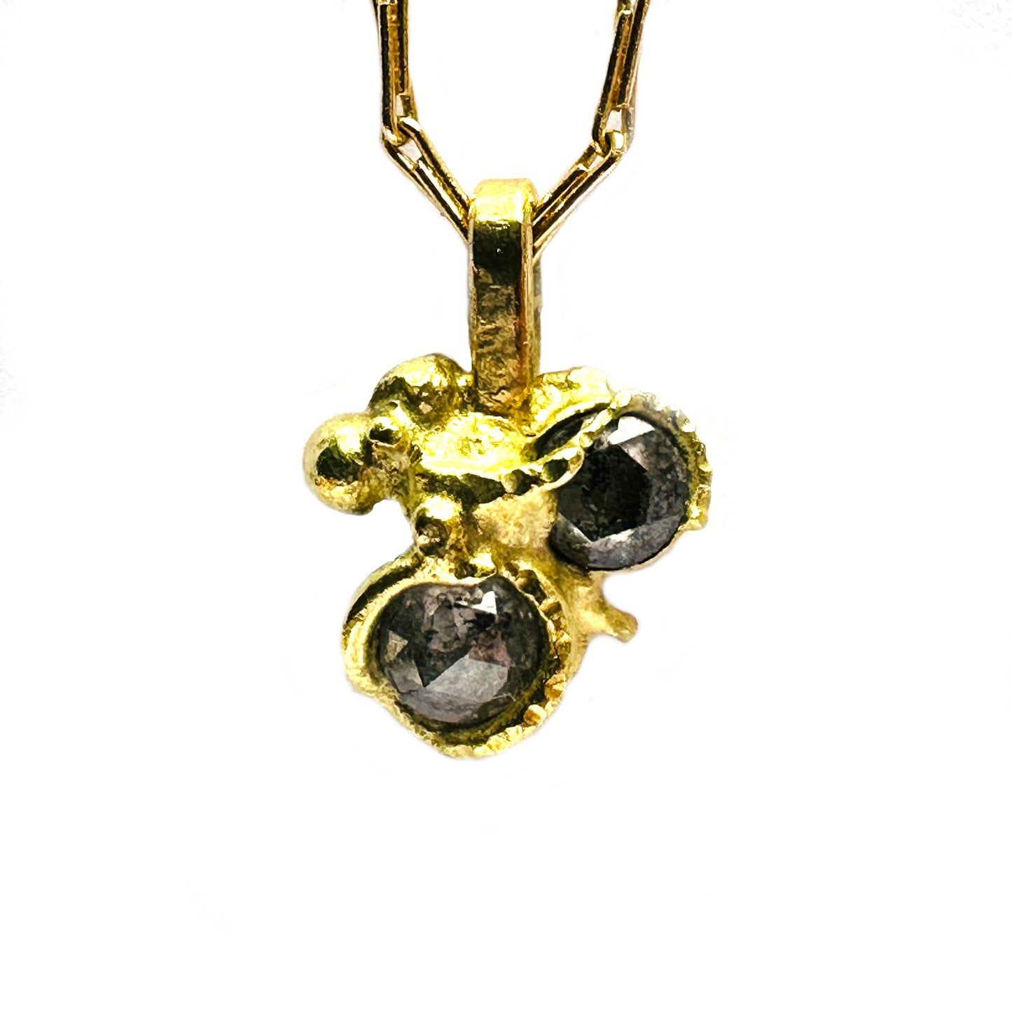 Molten gold double diamond pendant necklace