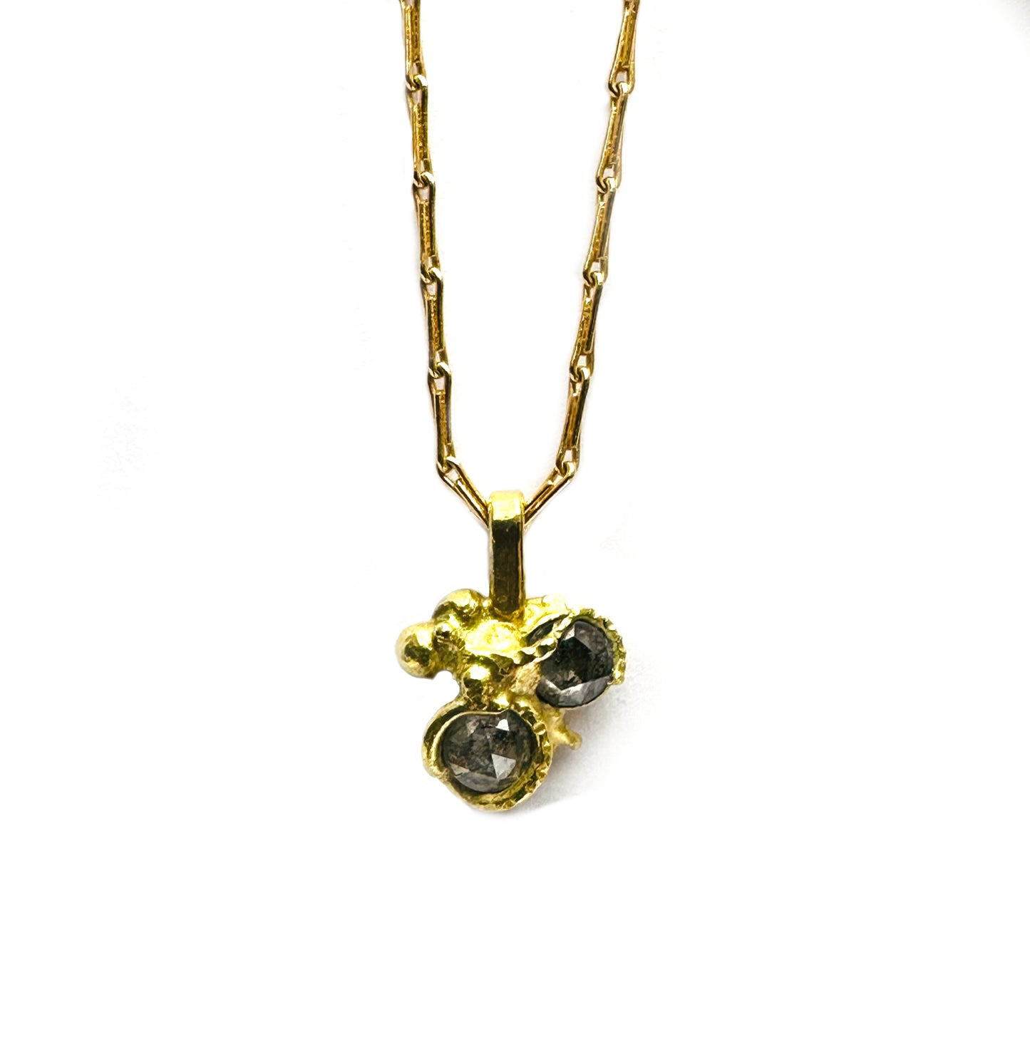 Molten gold double diamond pendant necklace