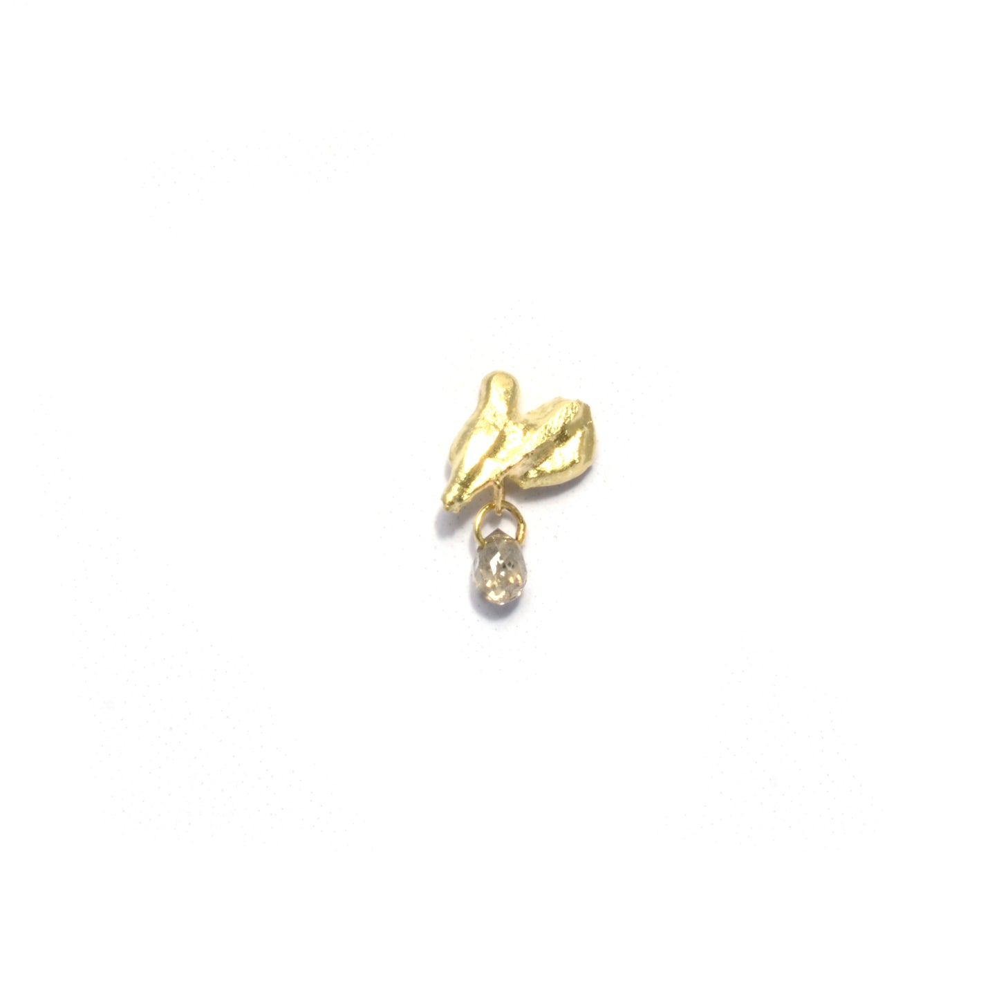 Gold flame stud with diamond briolette