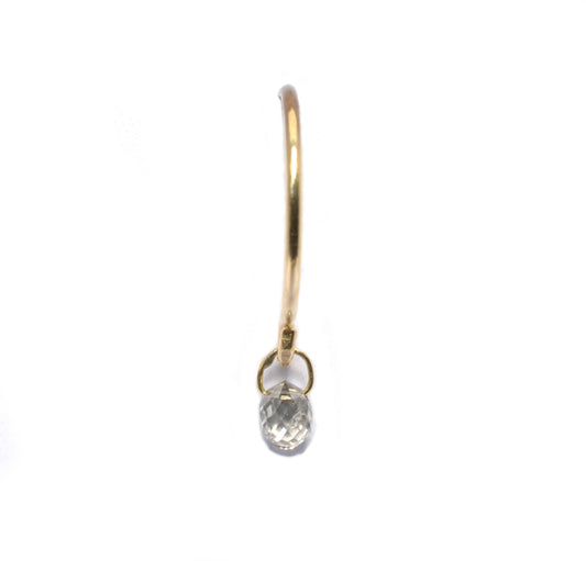 Minimal gold hoop with diamond briolette